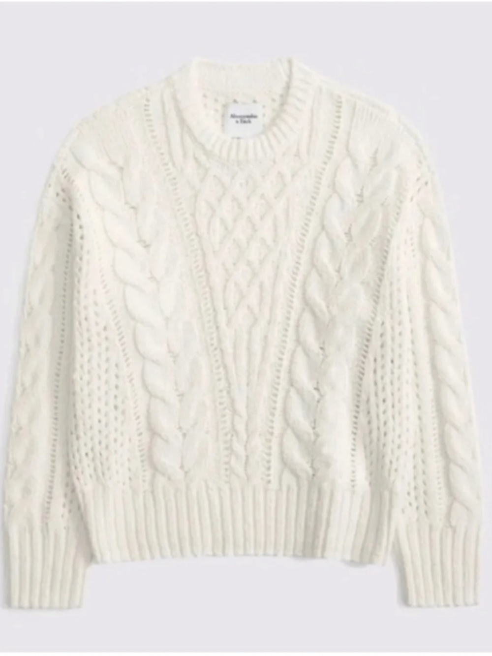 Abercrombie & Fitch Textural Stitch Cable Crew Sweater in Cream